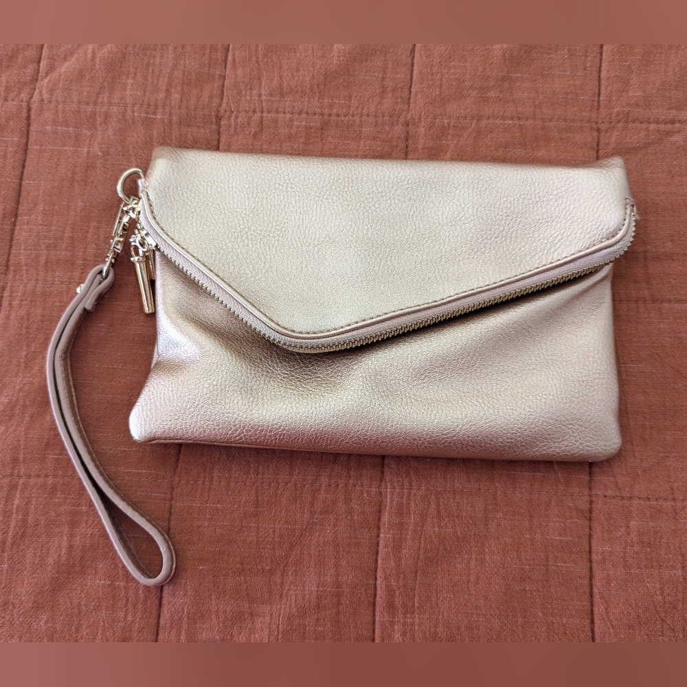 SOLD- Unbranded Rose Gold Metallic Clutch